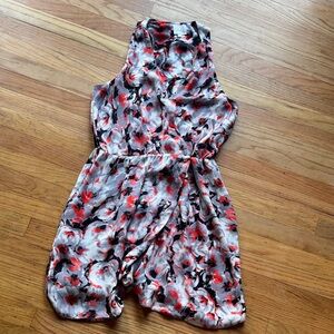 Parker Red and Black Floral Silk Dress